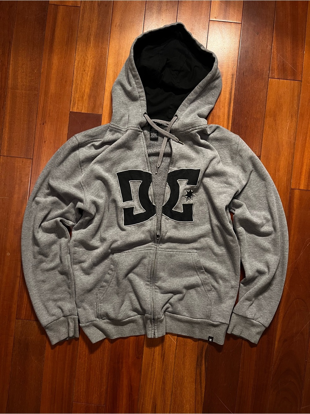 DC Men's Gray Zip-Up Hoodie with Black Logo